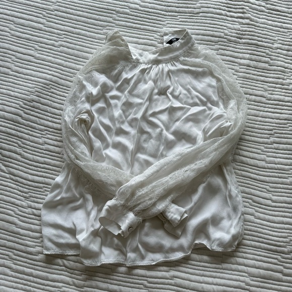 Zara White Lace Sleeve Top - Picture 3 of 7